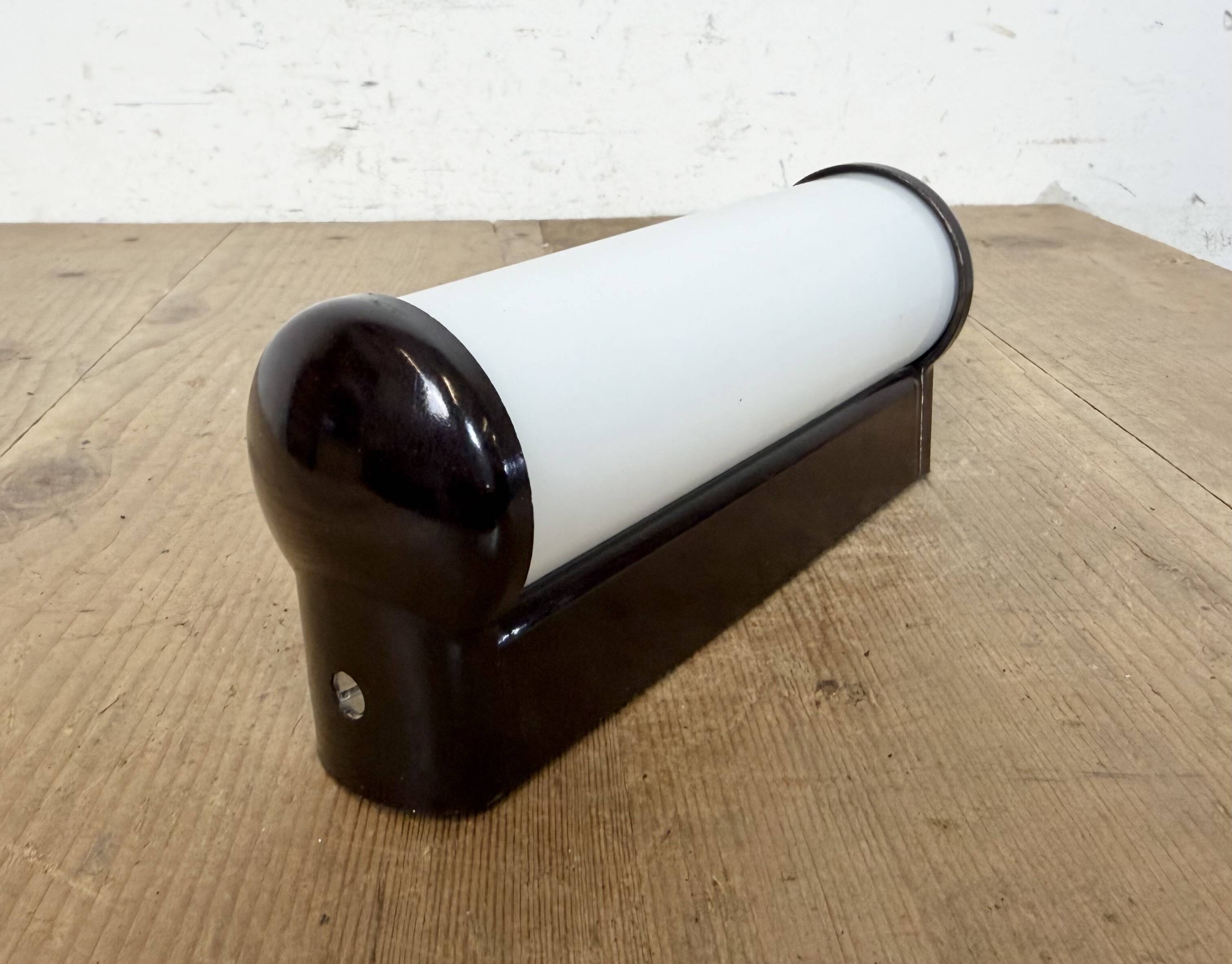 Industrial Brown Bakelite Wall Light with Milk Glass, 1950s