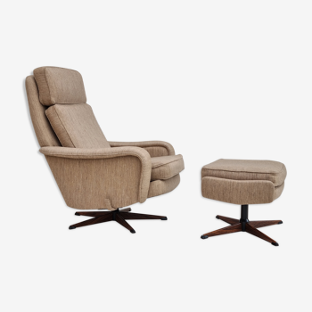 1970s, Danish design, swivel armchair, footstool, wool, original very good condition