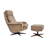 Fauteuil pivotant et son repose-pieds, laine