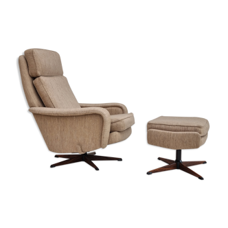 Fauteuil pivotant et son repose-pieds, laine