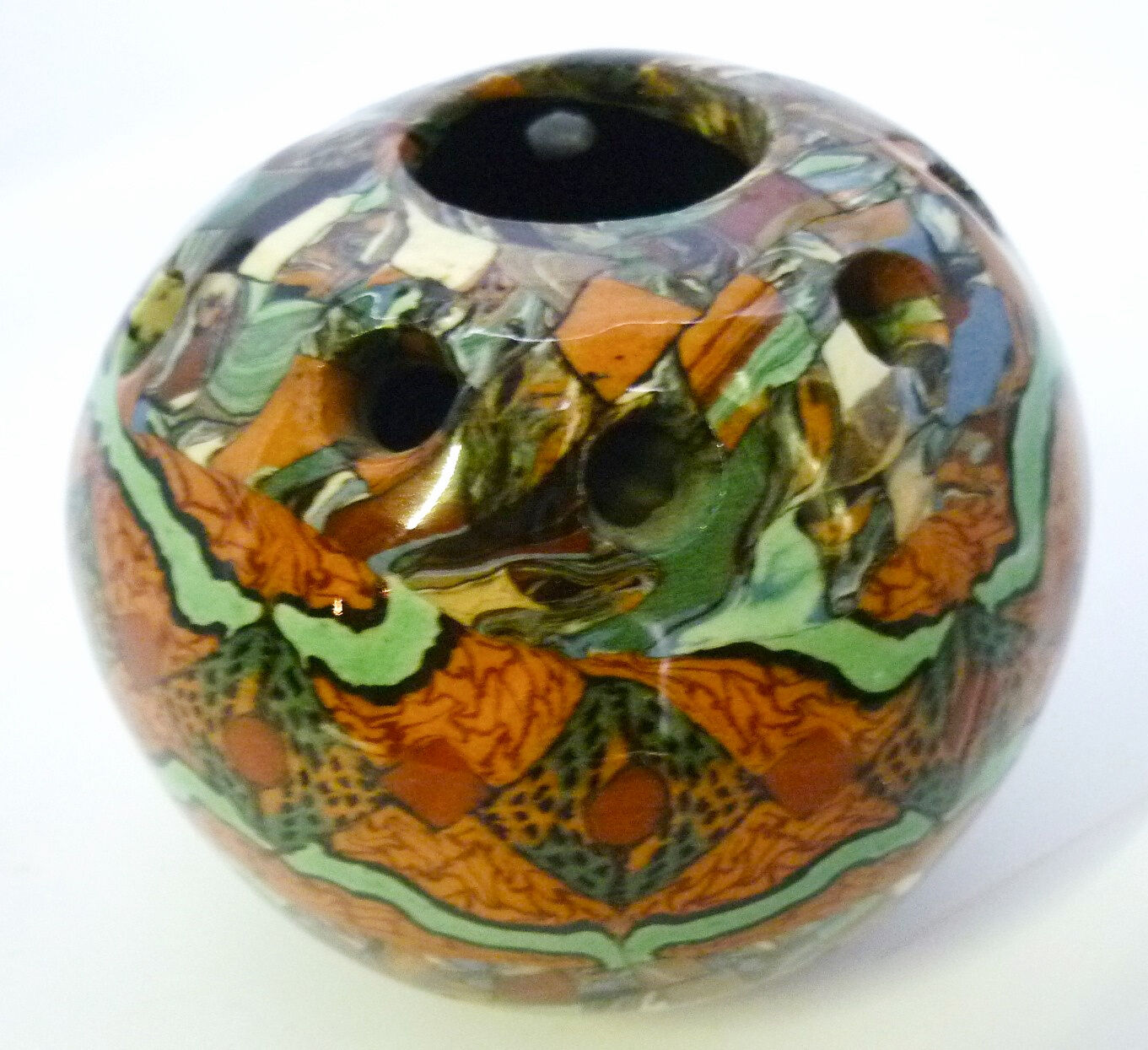Flower spike in ball shape, glazed ceramic, signed Gerbino Vallauris.