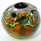 Flower spike in ball shape, glazed ceramic, signed Gerbino Vallauris.