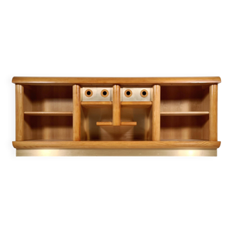 Enfilade/Credenza in oak and brushed brass, Italy, 1970