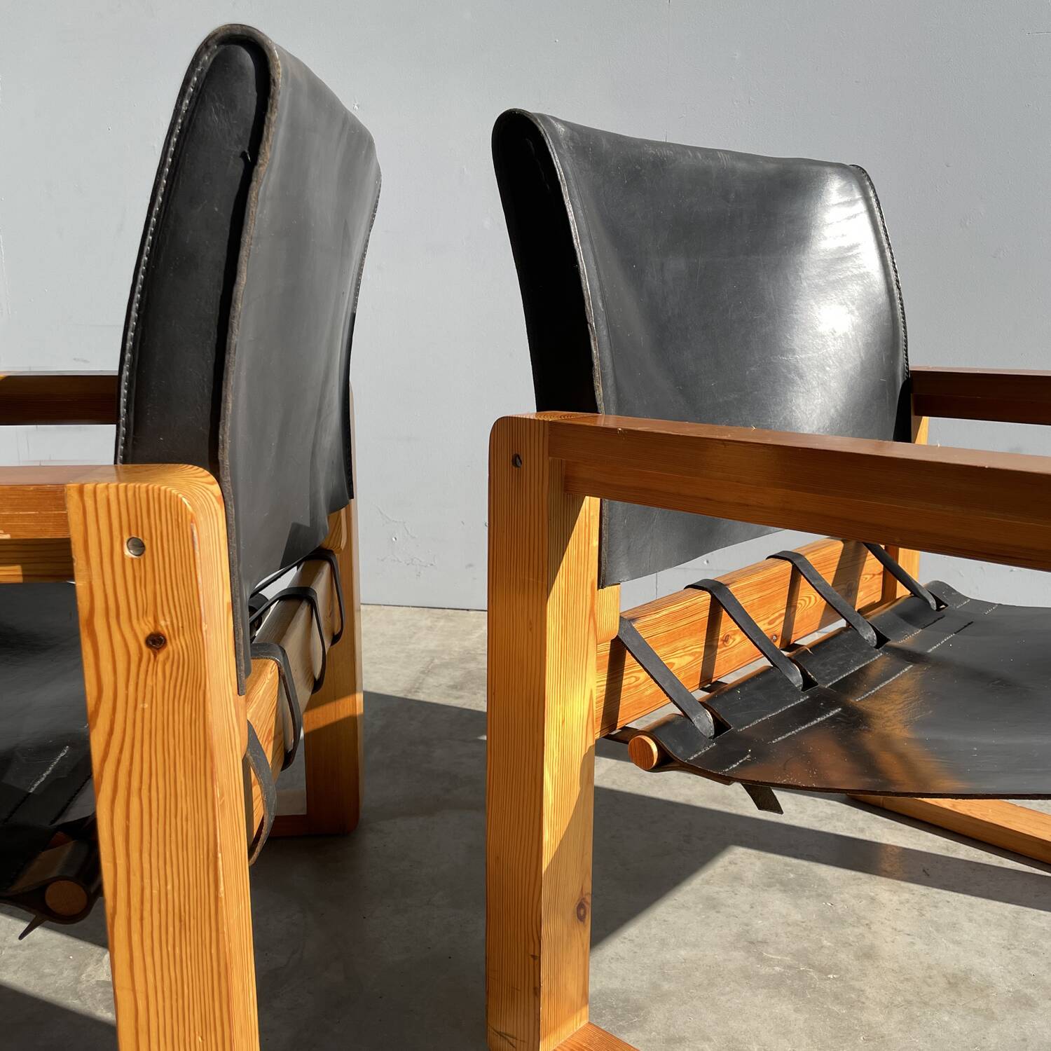 rare bohemian saddle leather safari easy chairs, 1970s