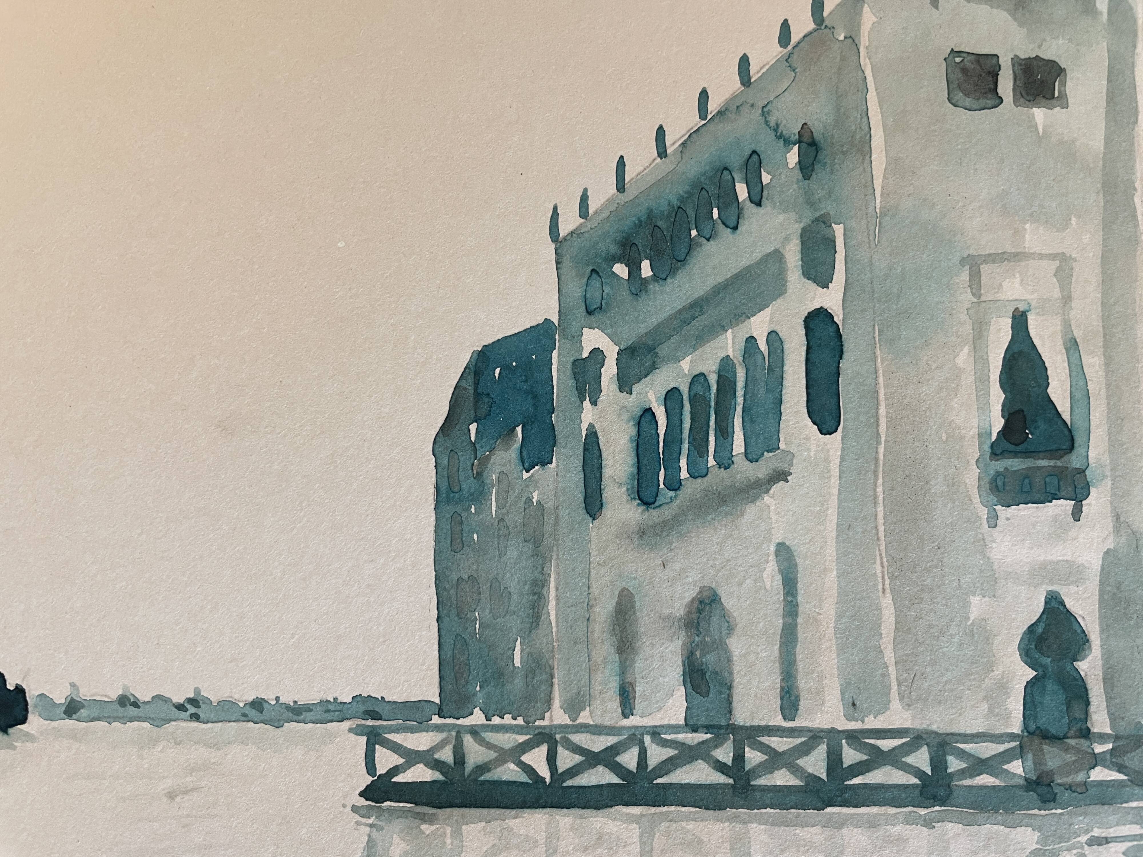 Watercolor painting "Twilight in Venice at the Cipriani", signed