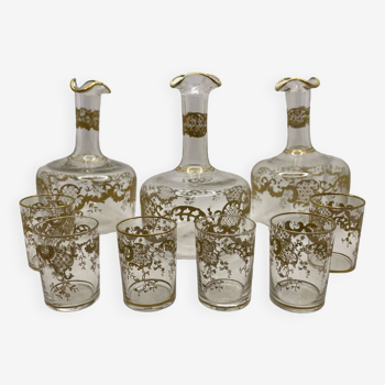 Liqueur service from the early 20th century in Saint Louis crystal, Talma model, enhanced with fine gold