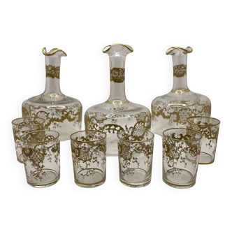 Service à liqueur du début XXème en cristal Saint Louis, modèle Talma, réhaussé à l'or fin