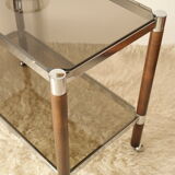 Side table serving chrome wood vintage glass 70