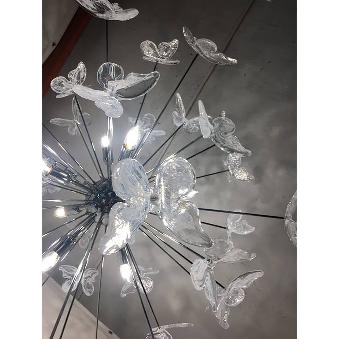 Contemporary White Butterfly Murano Glass Sputnik Chandelier