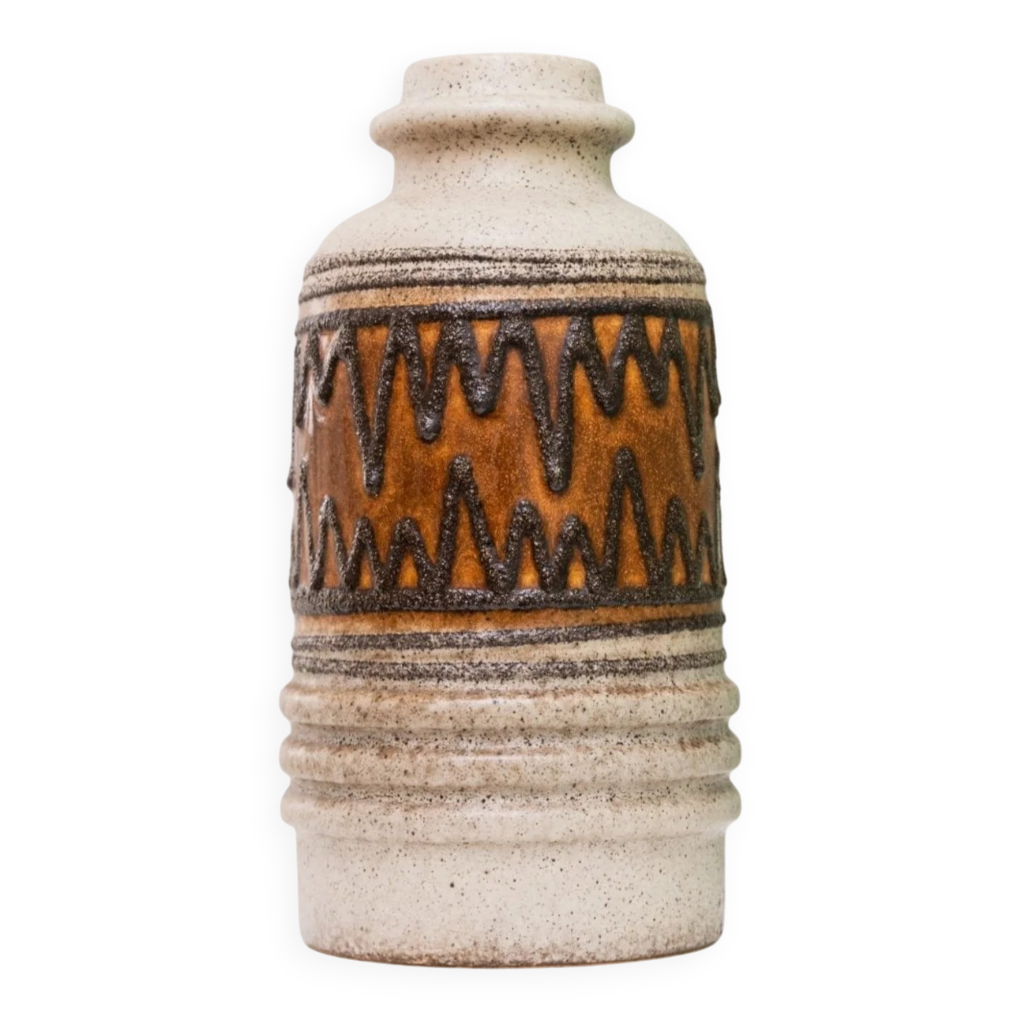 Vase en céramique glacée crème avec une bande médiane marron par VEB Haldensleben, Modèle 2922, années 1960 DDR Mid-Century