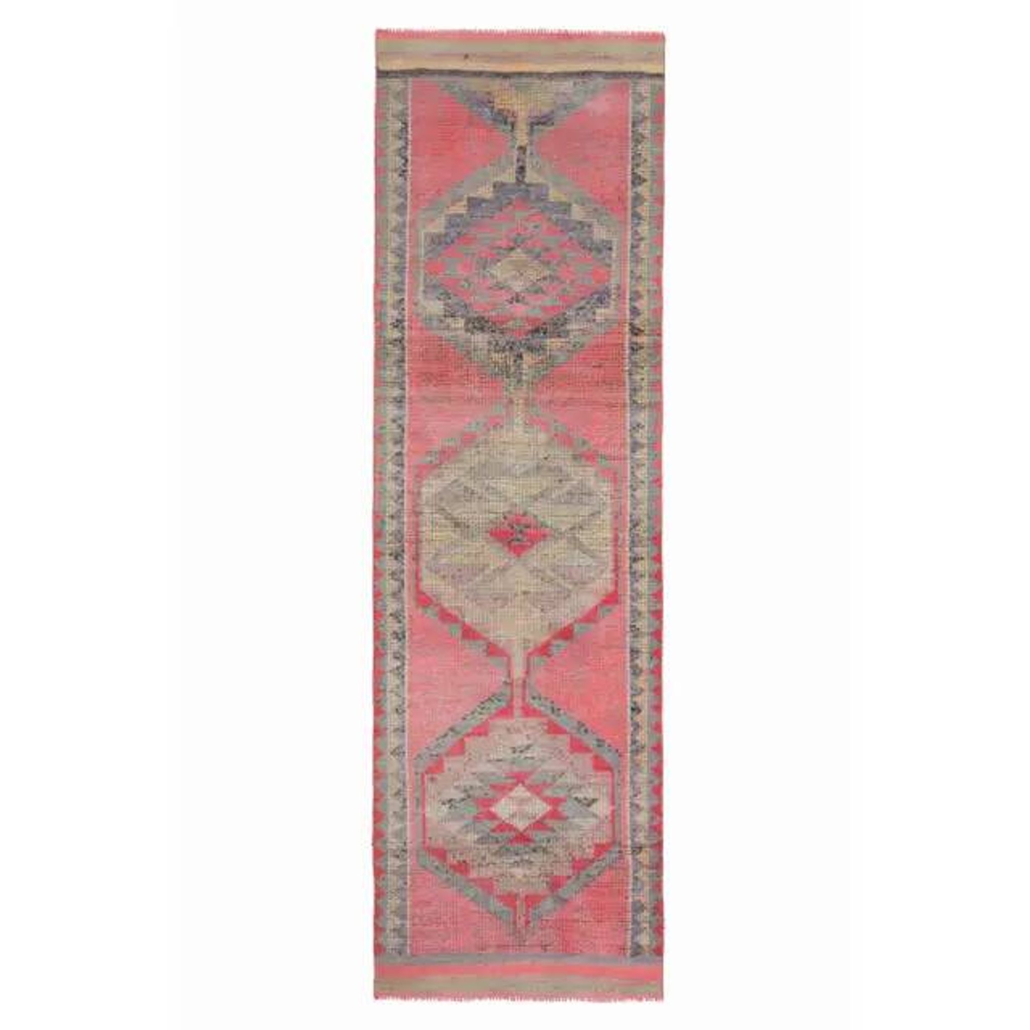 Vintage Turkish Hand-Knotted Wool Cotton Pink Runner Rug 98x330