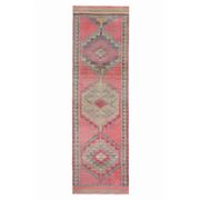 Vintage Turkish Hand-Knotted Wool Cotton Pink Runner Rug 98x330