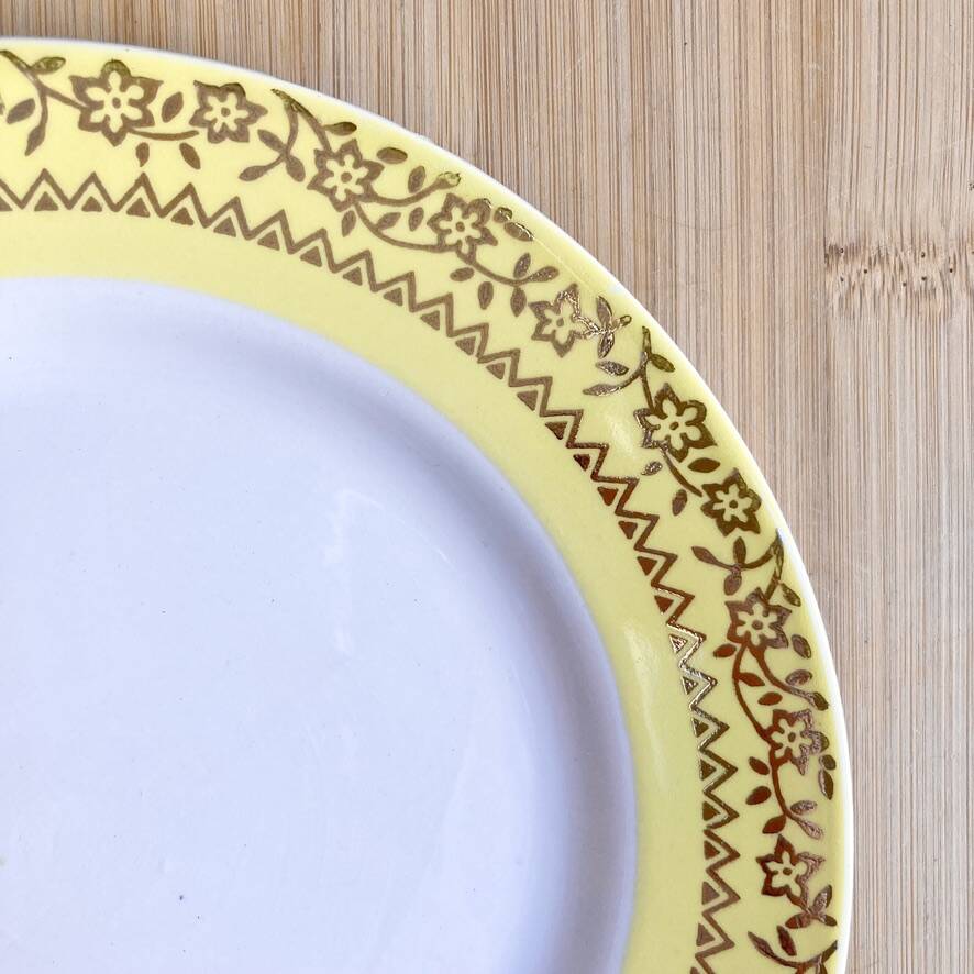 8 vintage yellow dessert plates