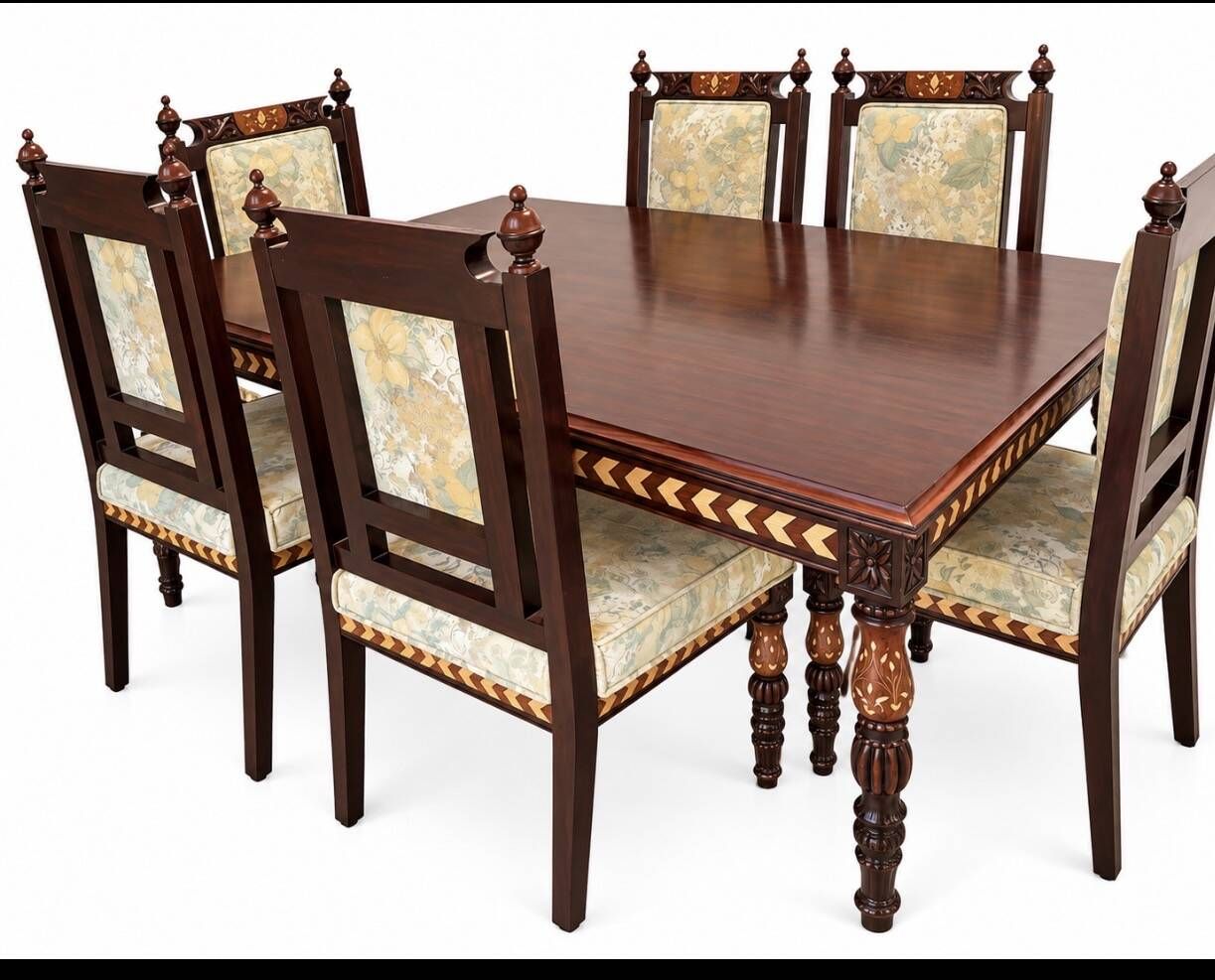 Dining table and 6 carved wooden chairs - Classic style - Chiniot, Pa