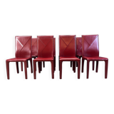 Red leather dining chairs by Roche Bobois France, 1980s - set of 8