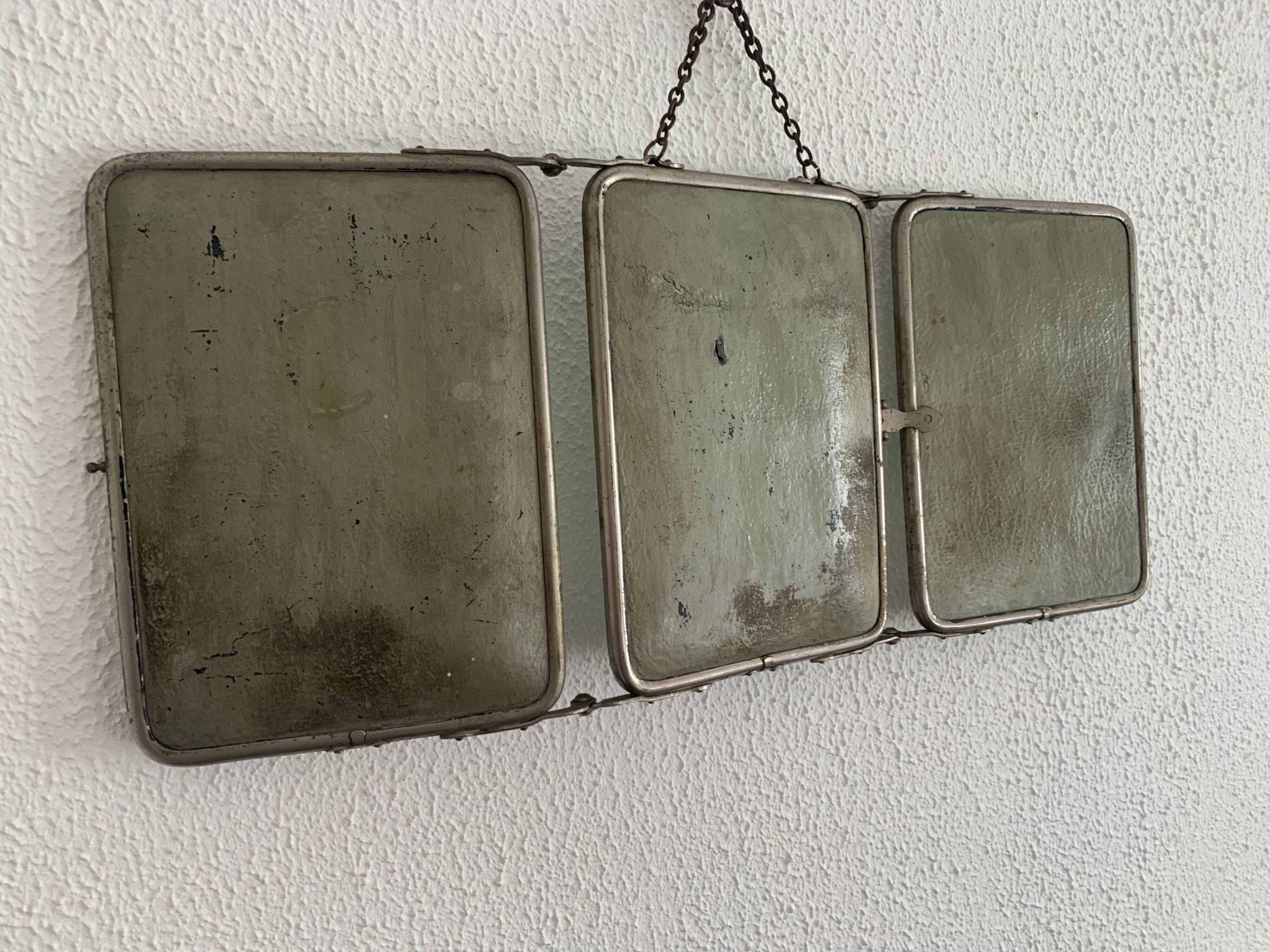 Vintage mirror 1930 crystal barber triptych - 22 x 51 cm