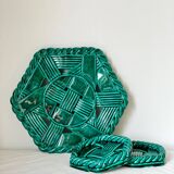 Trio dessous de plat et dessous de bouteilles barbotine art deco