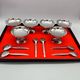 6 stainless steel ice cream cups and spoons, French, stainless steel bowl