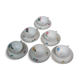 Set de 6 tasses et sous-tasses en porcelaine de Limonges NBD, enluminées à la main, motifs fleuris