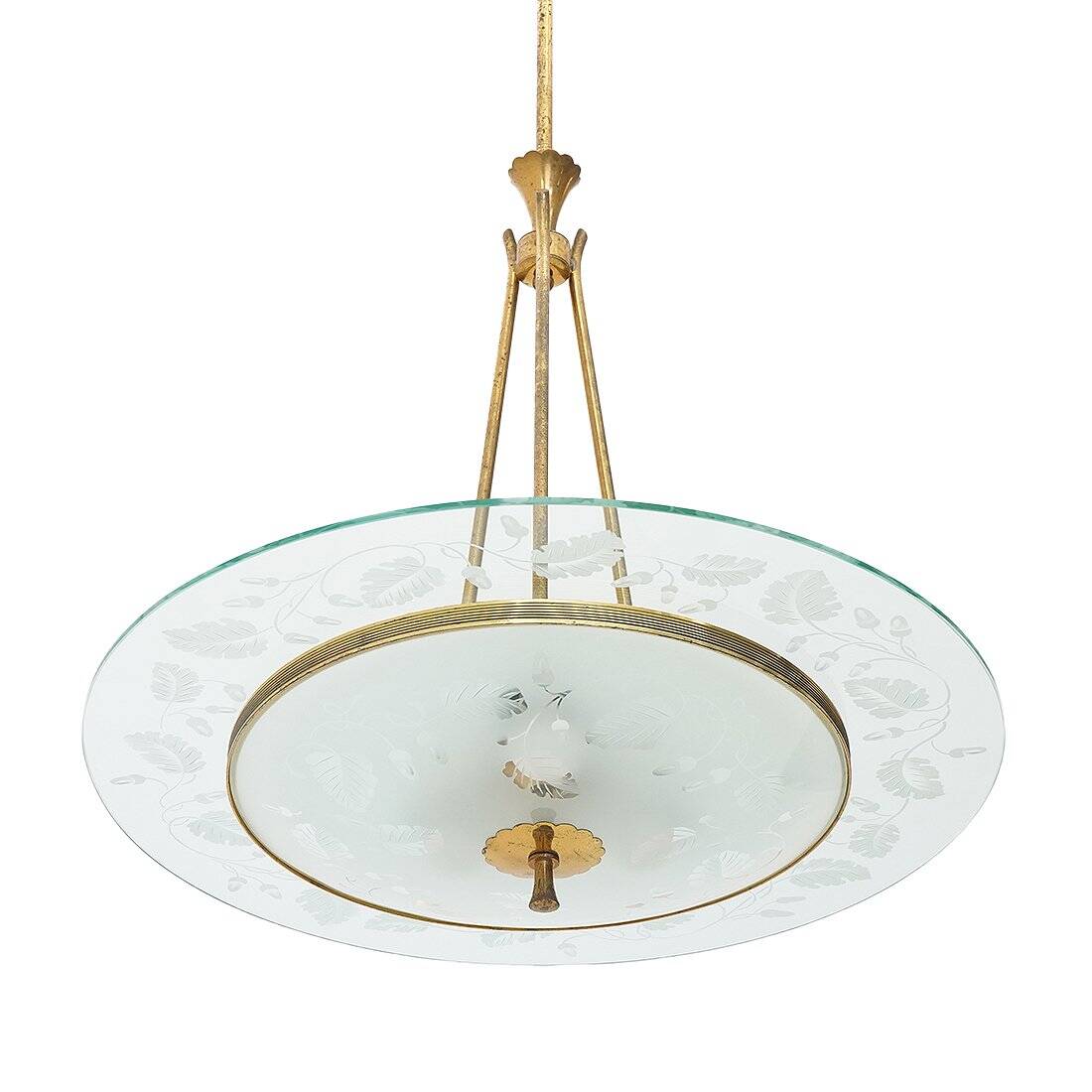 Brass and glass chandelier, 1950s