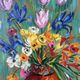 Tulips and iris, oil on canvas signed Gisèle Renaut 1978