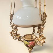 Art Nouveau suspension, rising and falling, in slipware, around 1900.