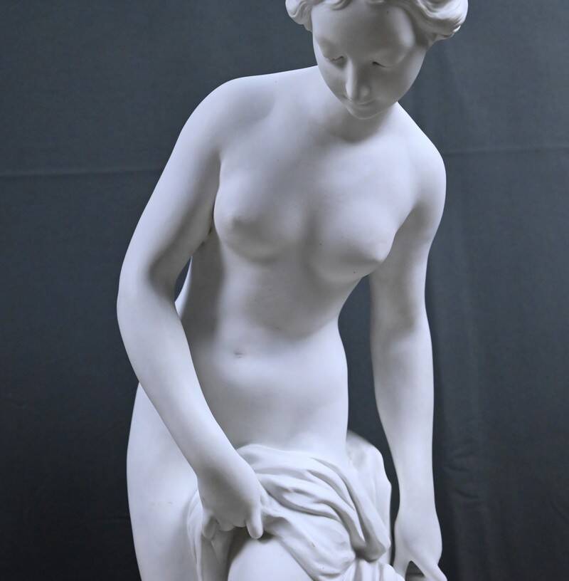 Important biscuit sculpture "The Bather" after Falconet – late 19th century.