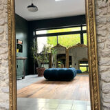 Antique Louis-Philippe fireplace mirror with pediment and beading, 174.5cm