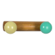 Vintage wall coat rack with 2 yellow and green balls.