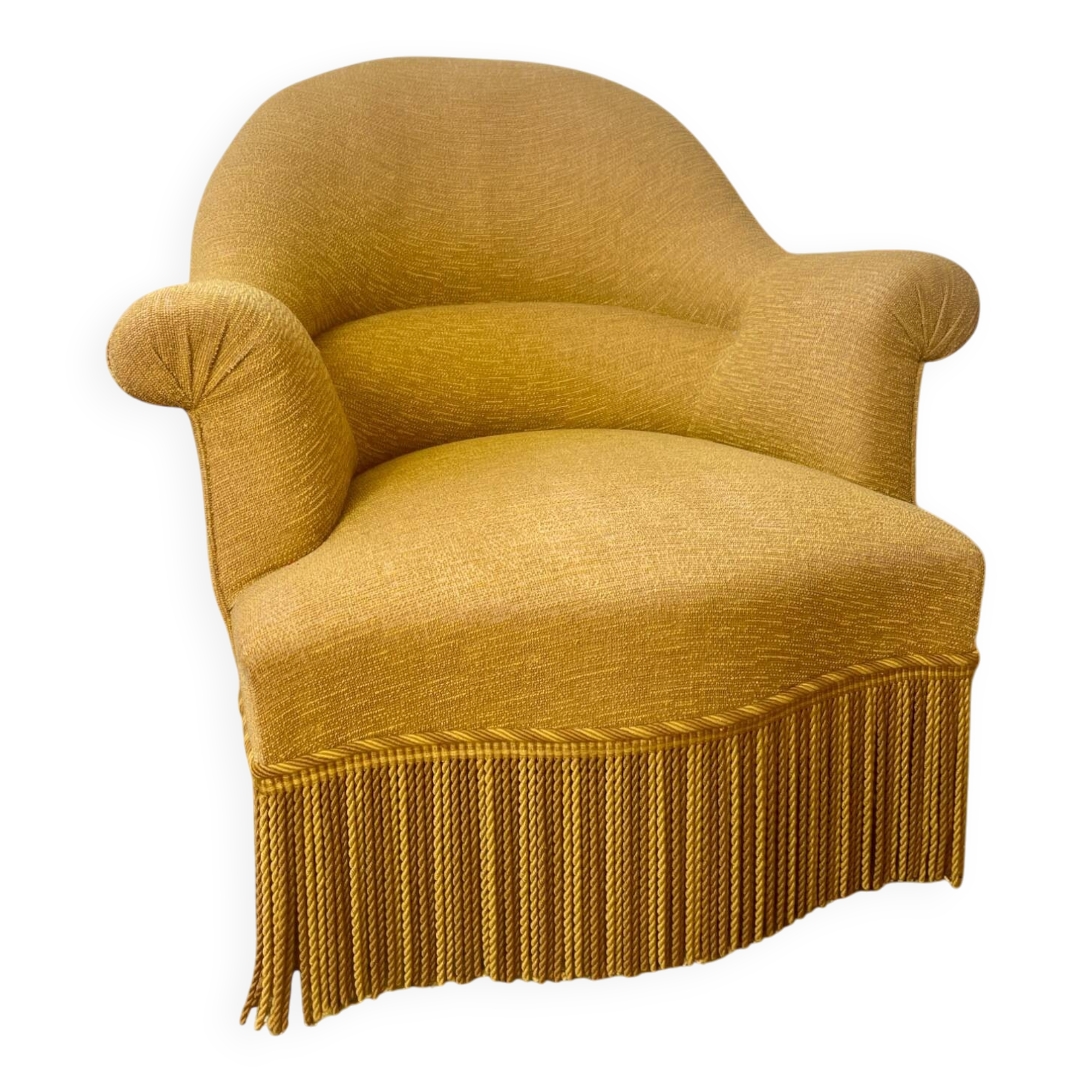 Fauteuil crapaud en tissu jaune