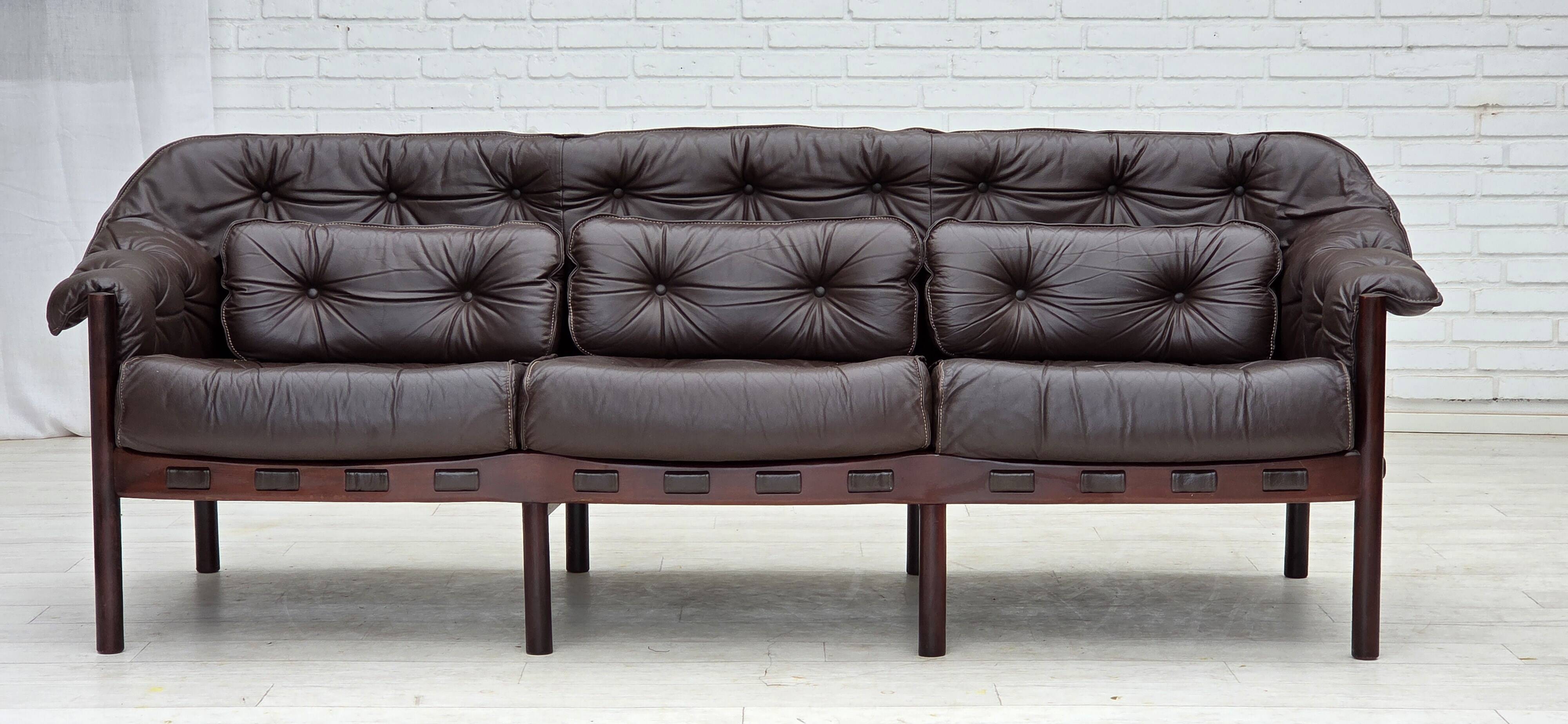 1970s, Scandinavian 3-seater sofa by Arne Norell, furniture leather.