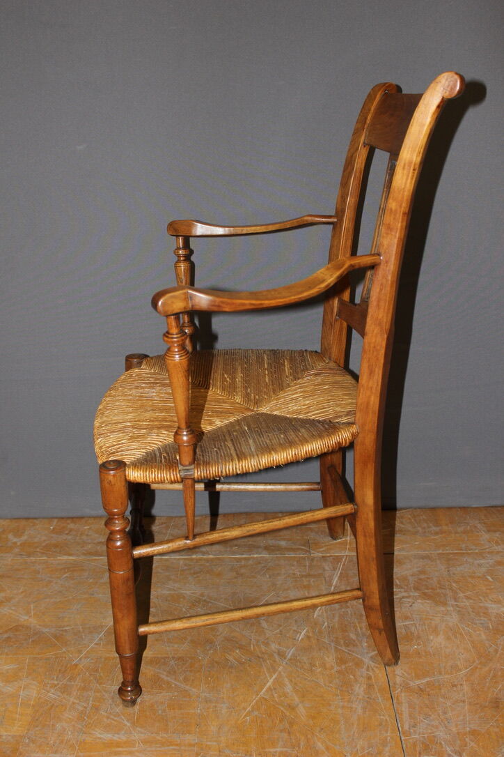 Pair of straw armchairs in cherry wood Directoire early XIX