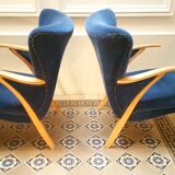Pair of chairs Scandinavian wing stripes cocktail years 50 Blue