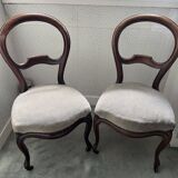 2 Antique Louis Philippe Style Chairs Covered in Plain Grey Velvet