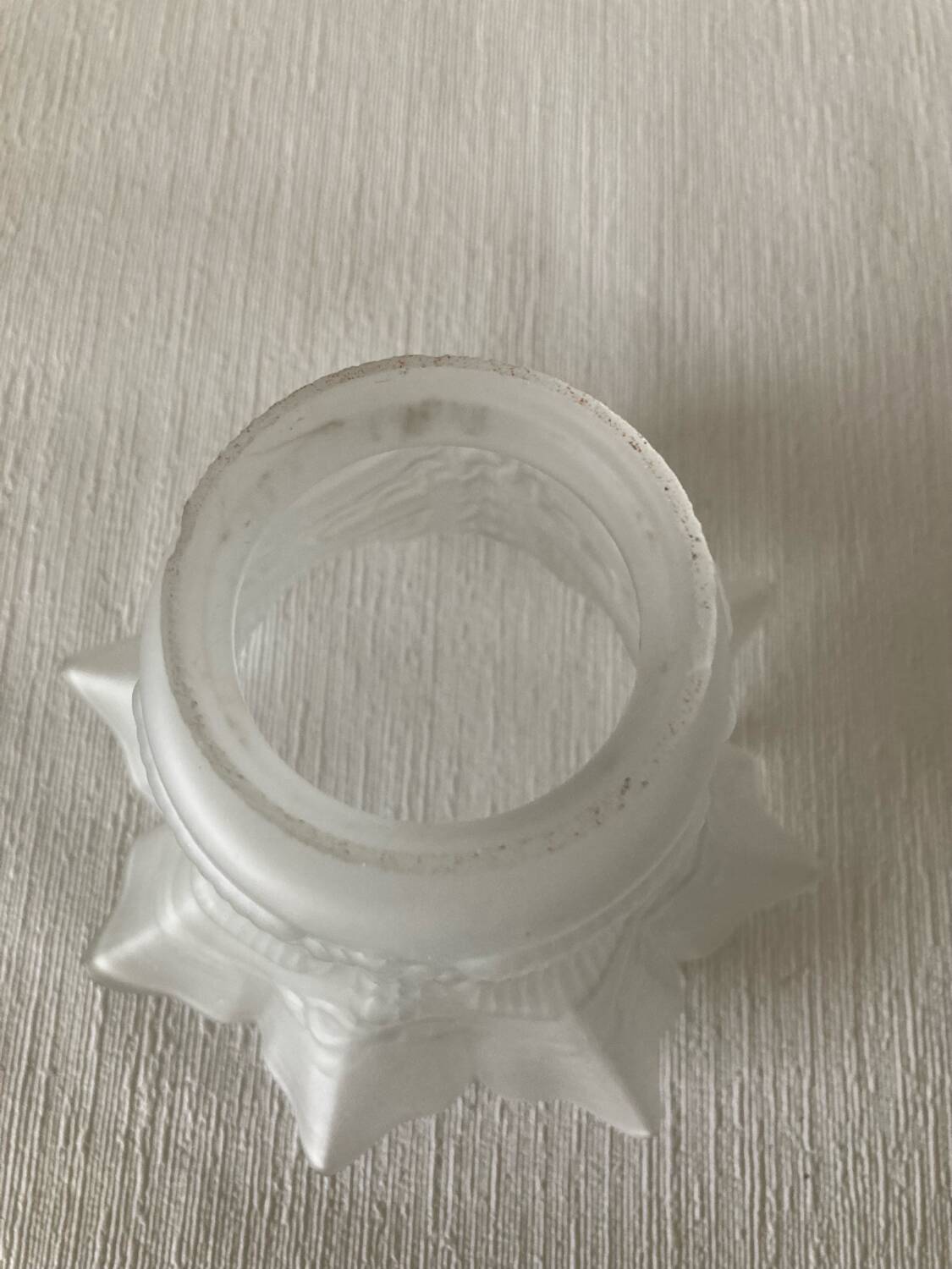 Antique tulip lampshade in white frosted glass with pleated crown