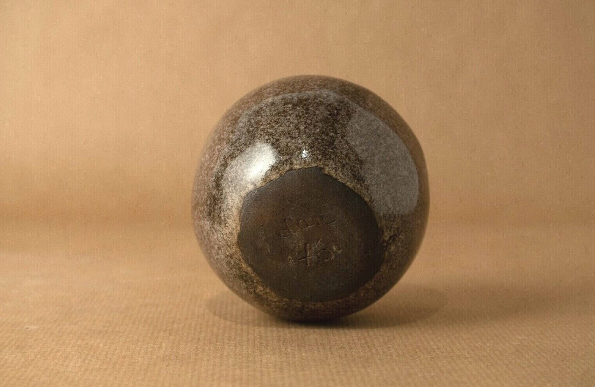 Vase soliflore stoneware antique enamelled brown coconut vintage 1976