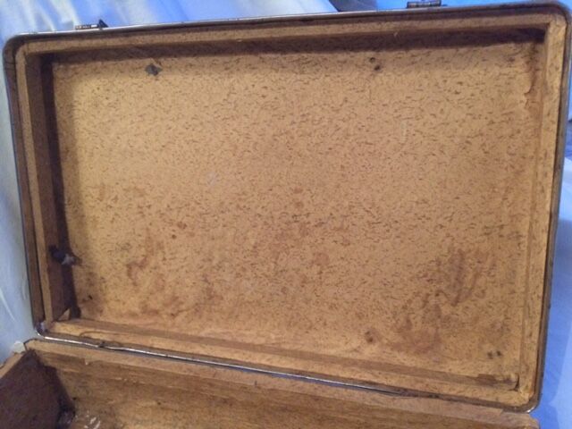 Small suitcase vintage wood and cardboard