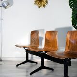 Suite of 3 wooden chairs on Mullca beam