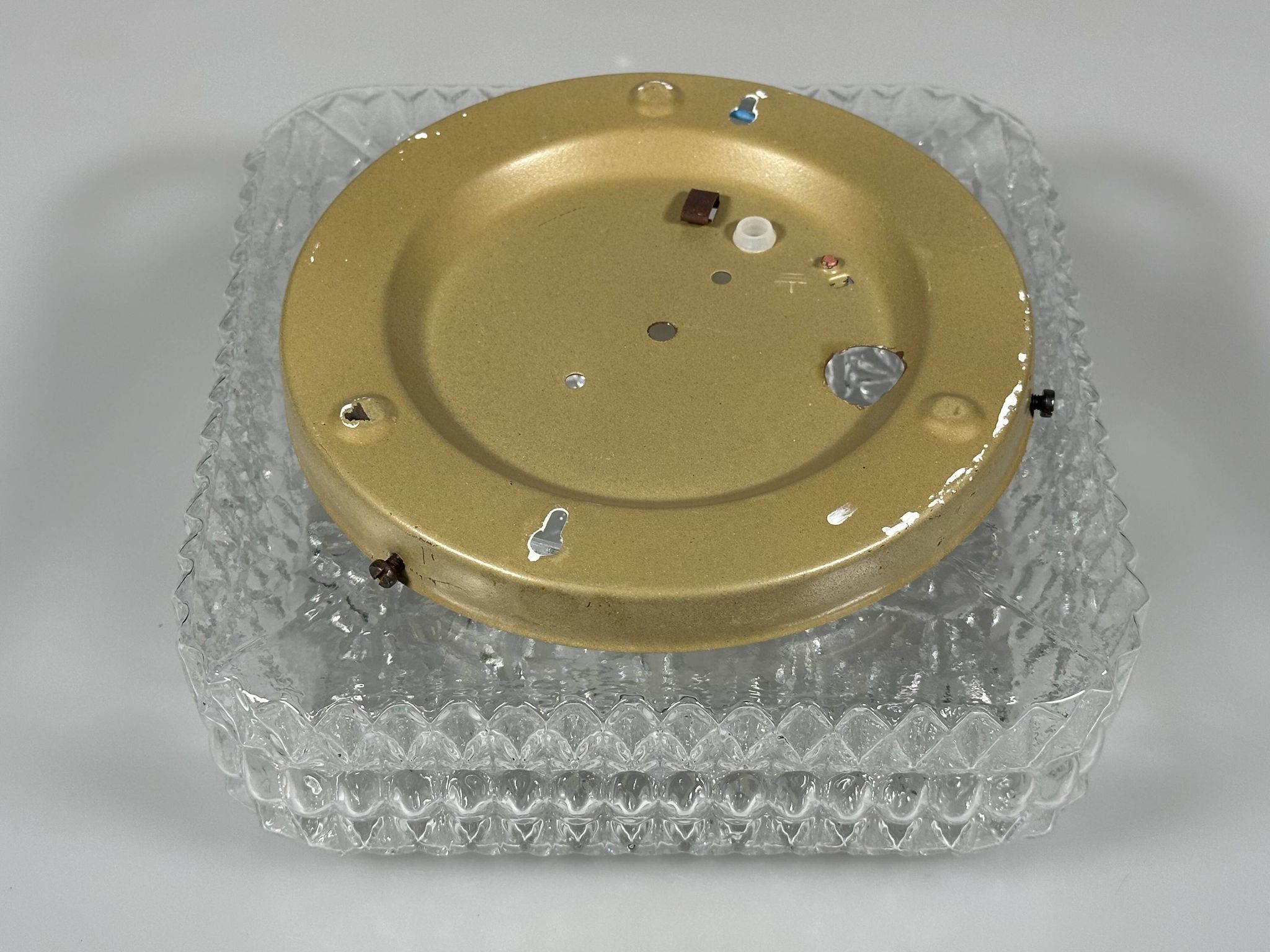 1960s 1970s Ceiling Lamp Flush Mount in Glass & Metal Space Age Design