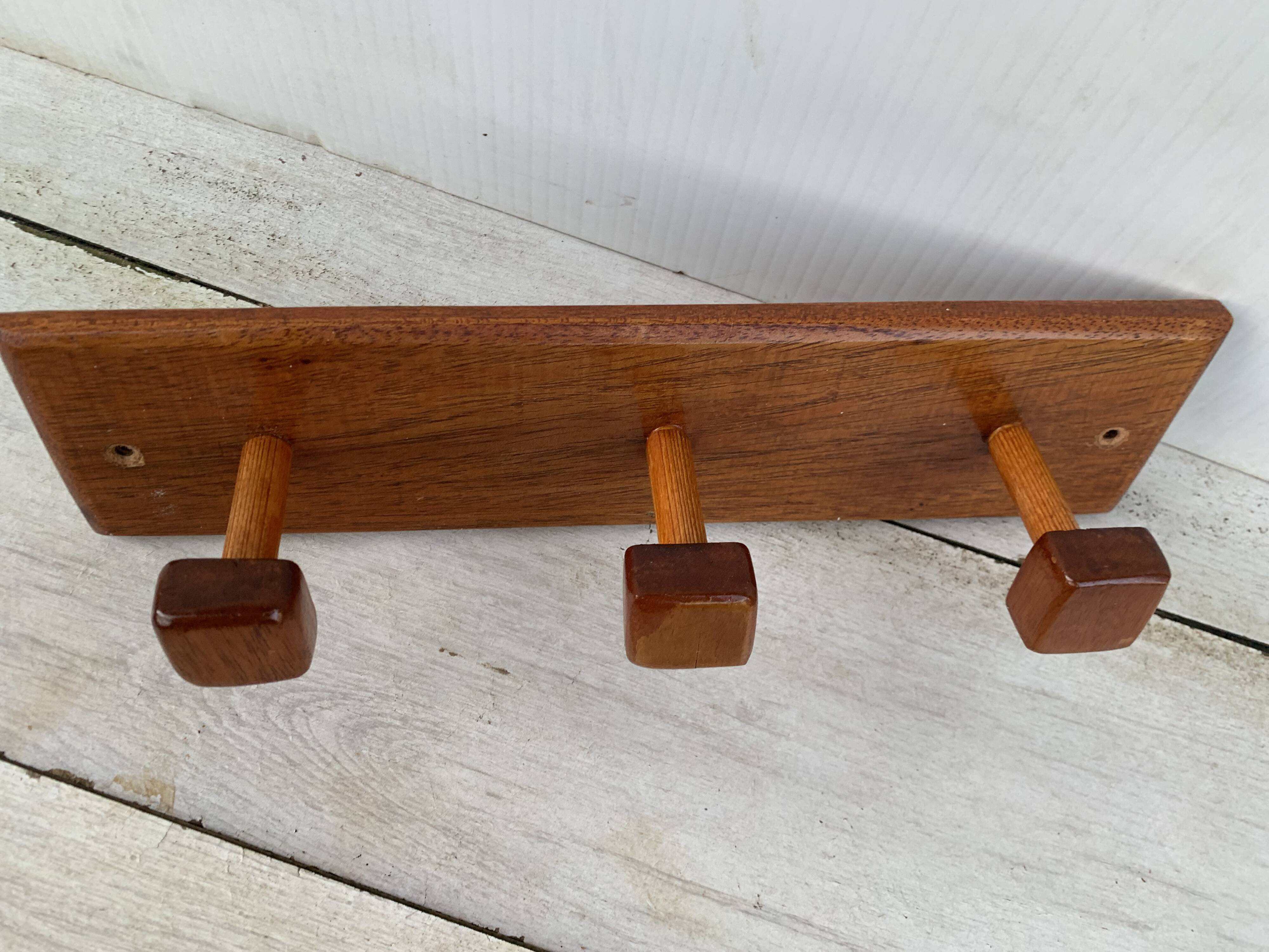 Wooden coat rack wall hooks. 3 French wooden coat hooks
