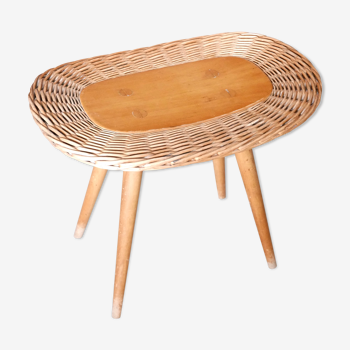 Tabouret en bois et osier de Jan Kalous pour Uluv, années 60