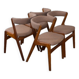 Set of Four Teak Fire Chairs by Kai Kristiansen in new wool upholstery, Denmark, 1960s