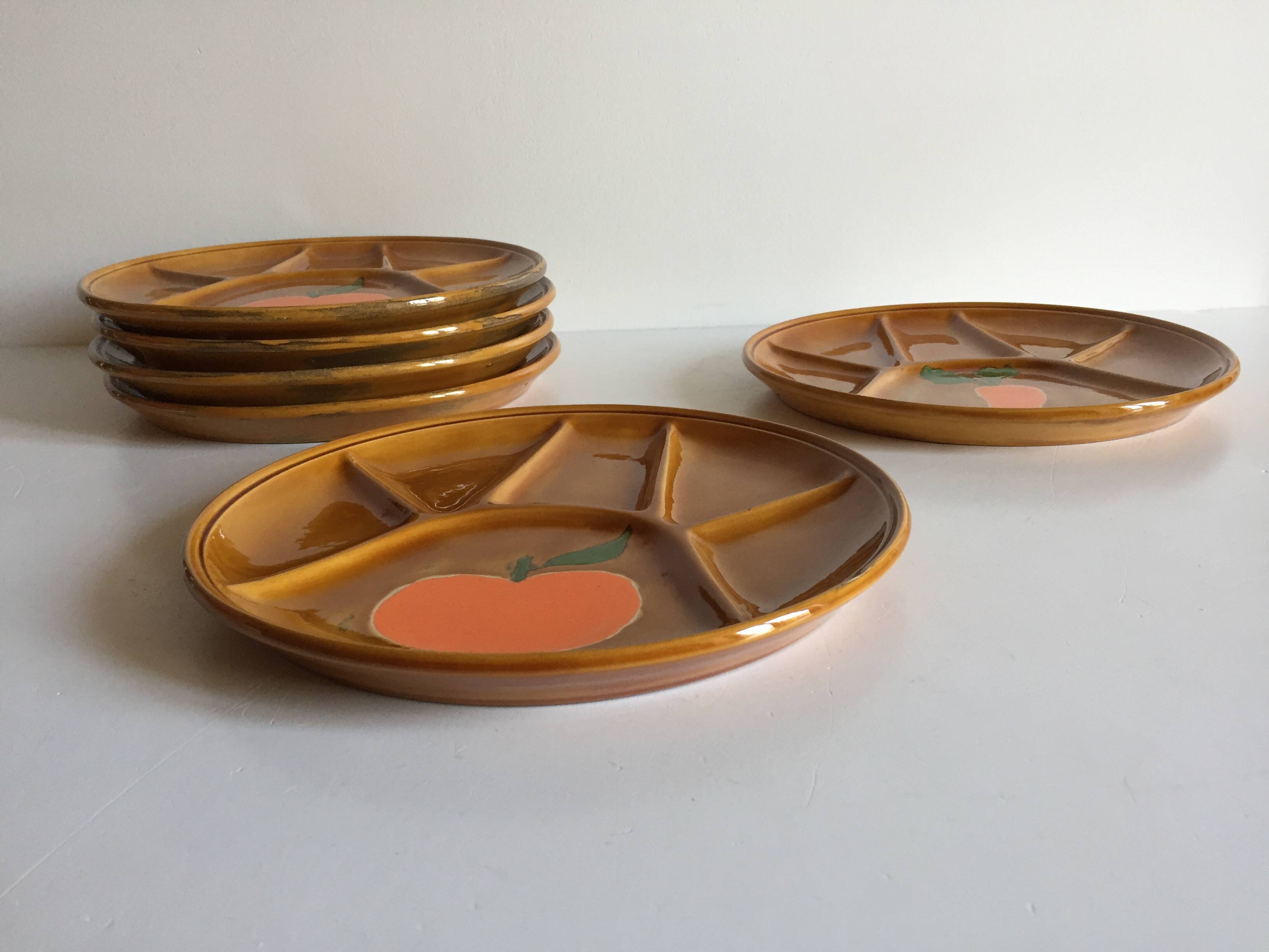 6 vintage compartmented plates
