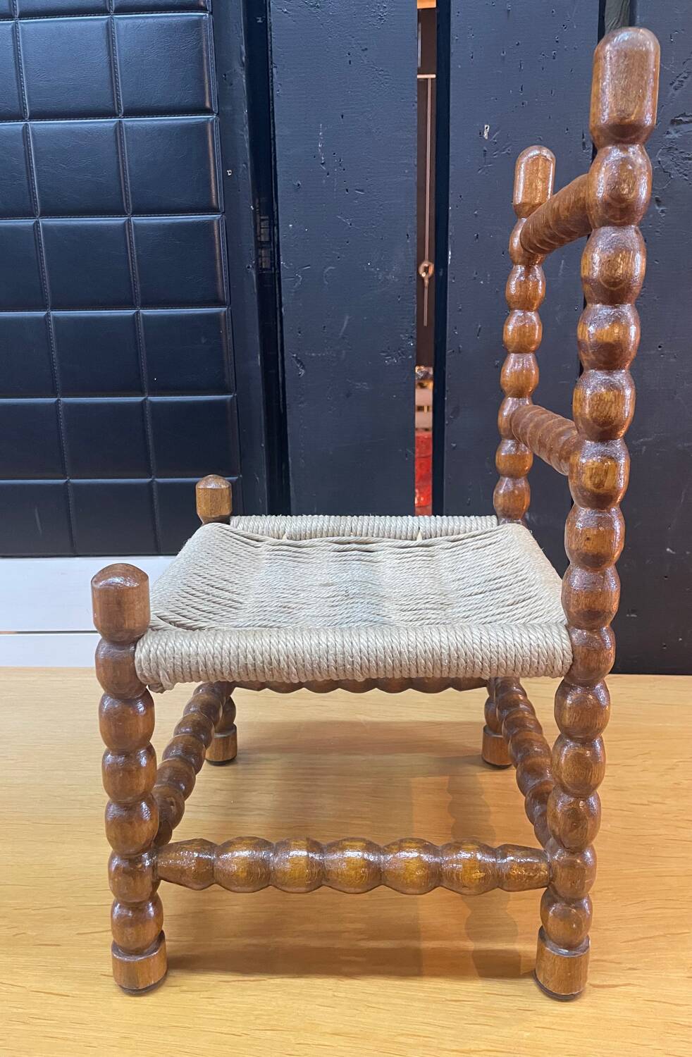 Rope and turned wood children's chair