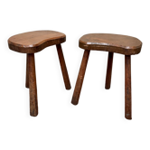 Paire tabourets tripodes brutaliste vintage 50/60