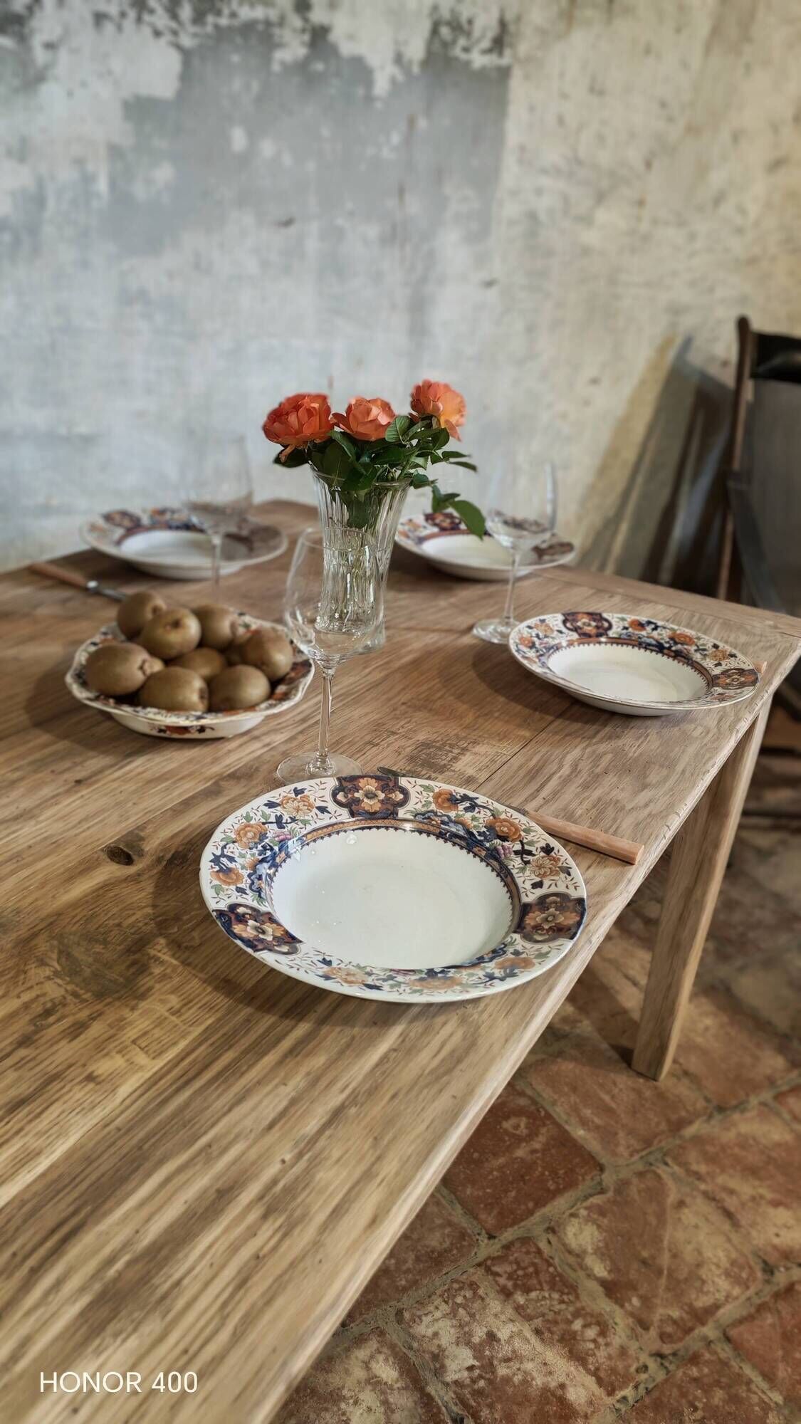 Solid oak farmhouse table "brut" 247x89, top "chocolate oak"