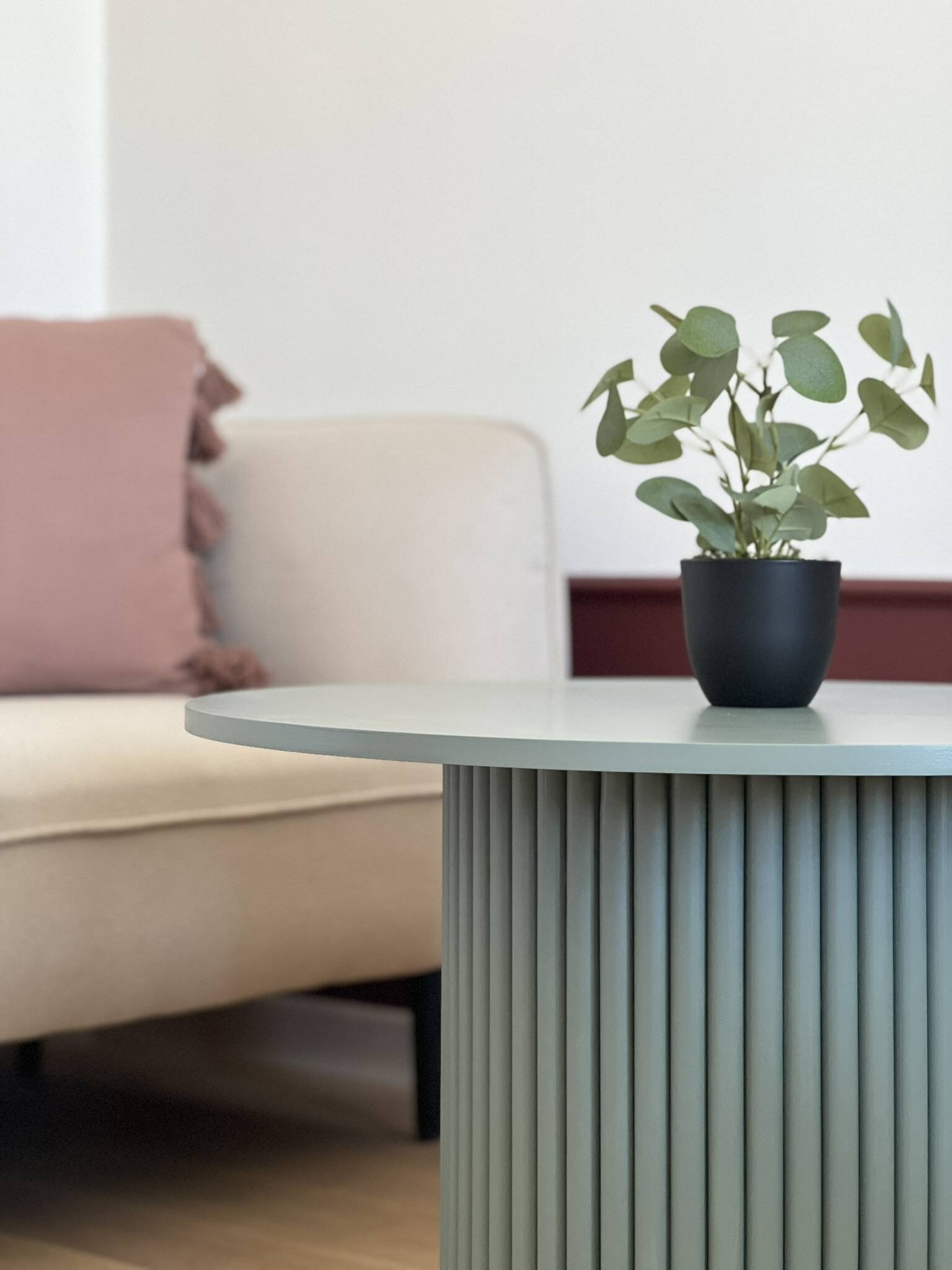 table basse ronde cannelée vert vente Ø 70 cm
