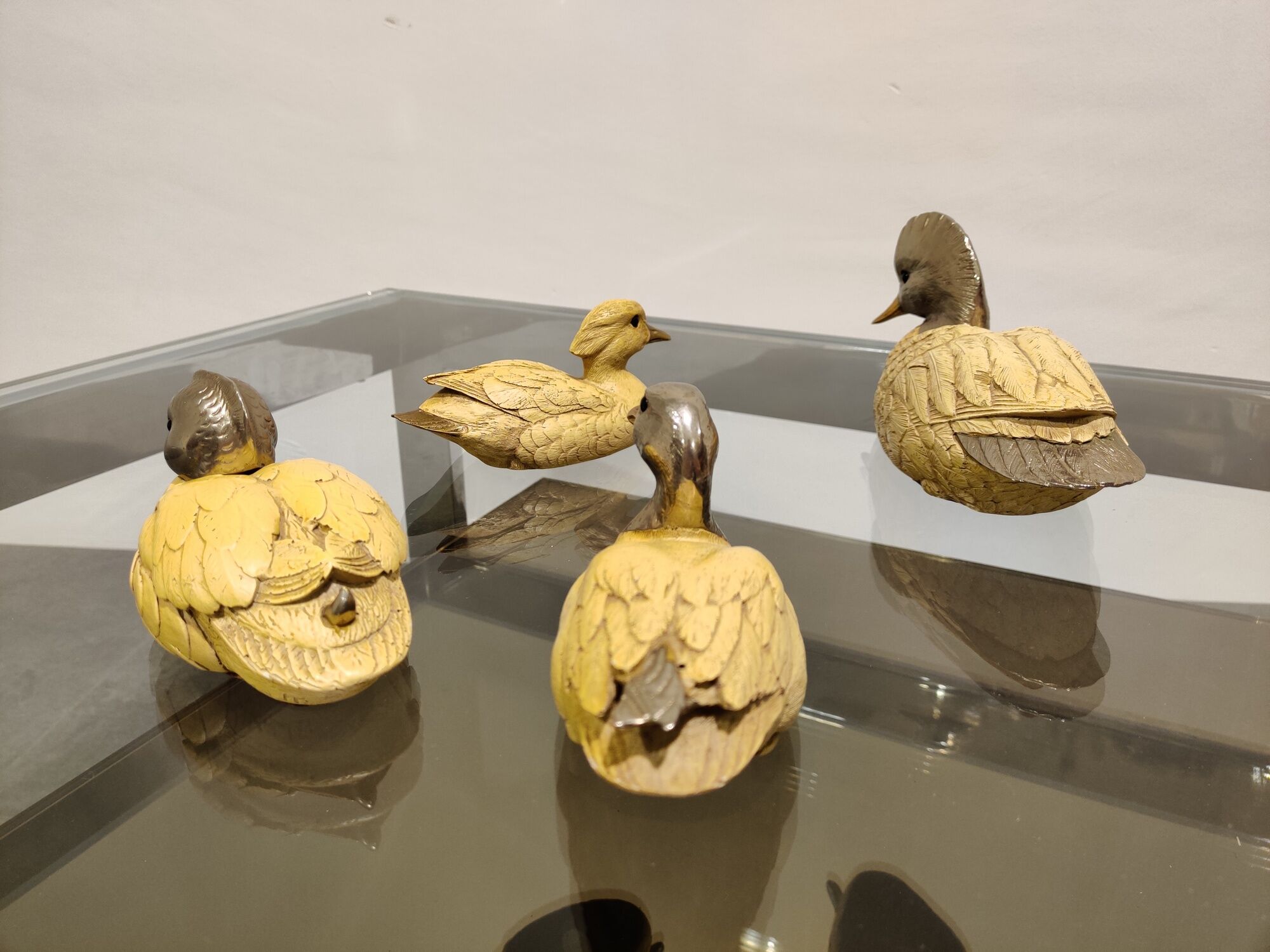 Silver plated duck sculptures by Malevolti, 1960