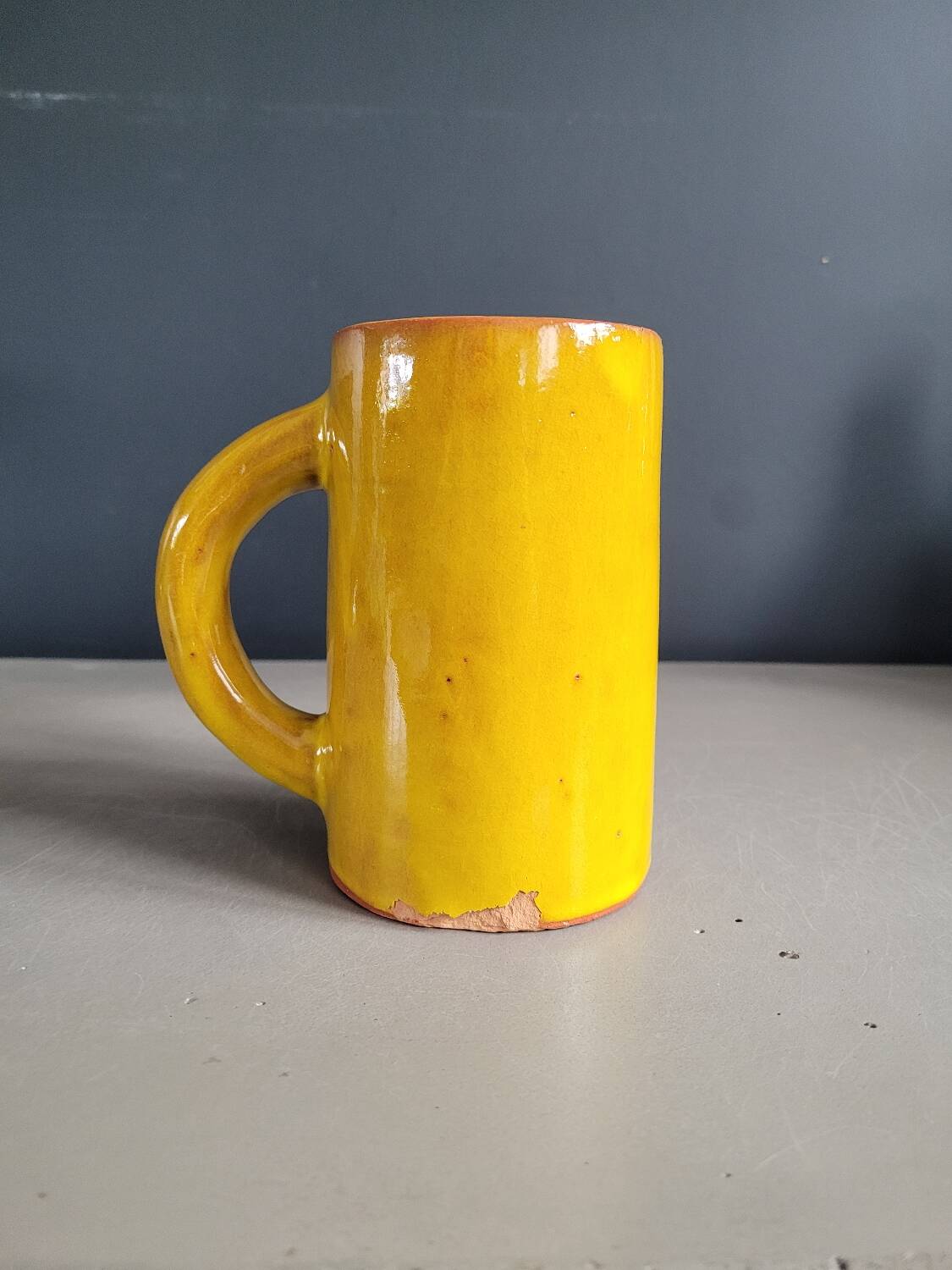 Mustard glazed terracotta mug signed - cup