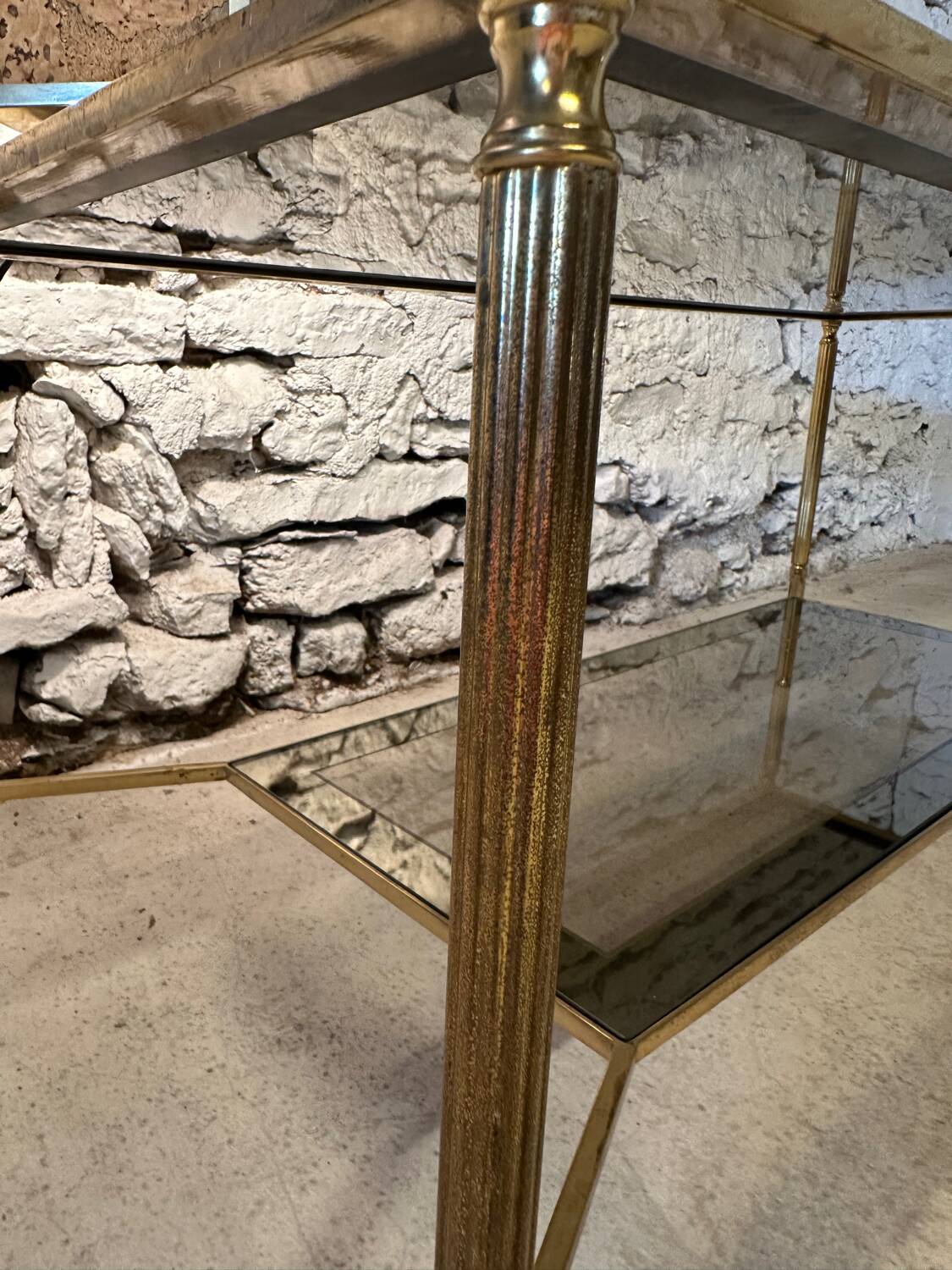 Vintage 1970s brass neoclassical style coffee table